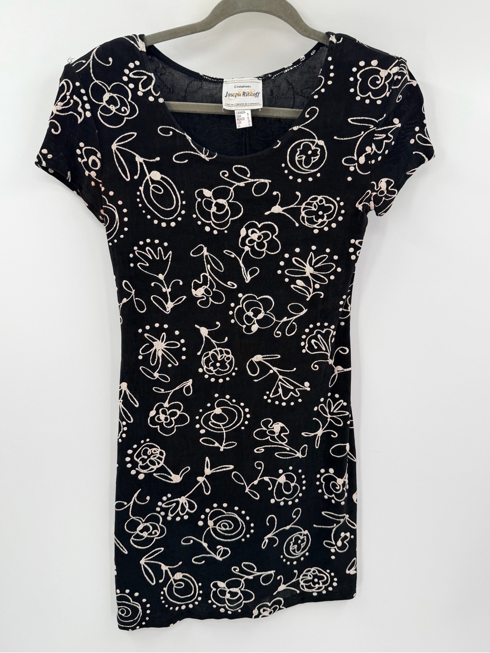 Vintage 90s Joseph Ribkoff Floral Black Mini Dress US 6 - Picture 2 of 6
